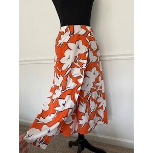 ZARA trafaluc Midi Skort Size M Orange White Floral Print boho flowy Coquette